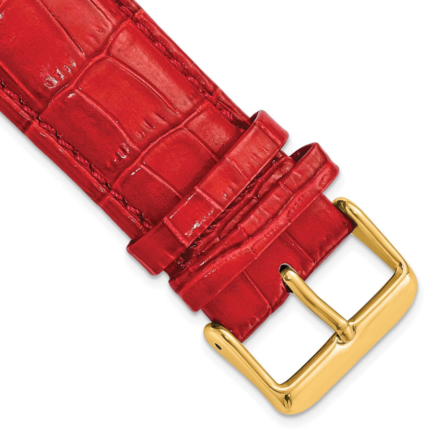 Debeer 22mm Red Crocodile Grain Chronograph Leather with Gold-Tone Buckle 7.5 Inch Watch Band BAY11…