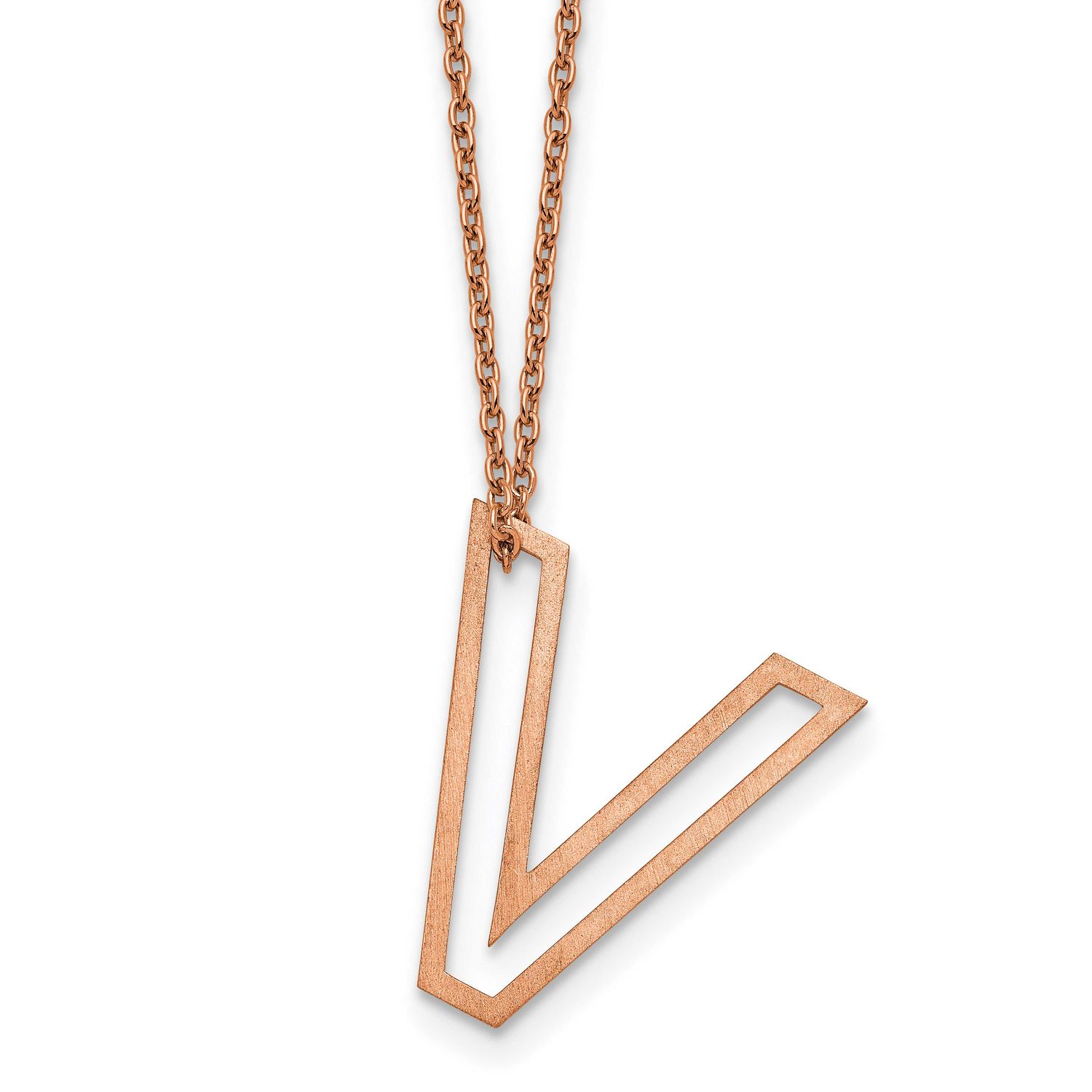 Rose Gold-Plated Cut Out Slide Initial V Necklace Sterling Silver XNA1474RP/V