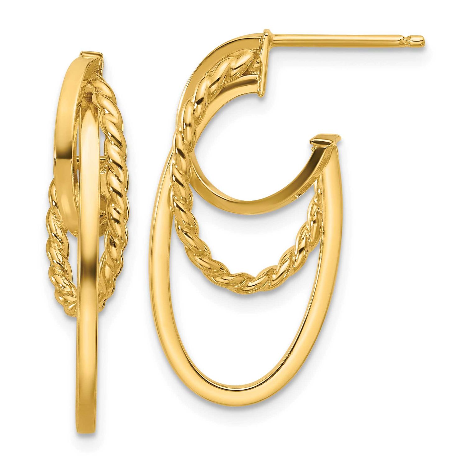 Twisted Oval J-Hoop Post Earrings 10k Gold Polished 10LE608 196904343029