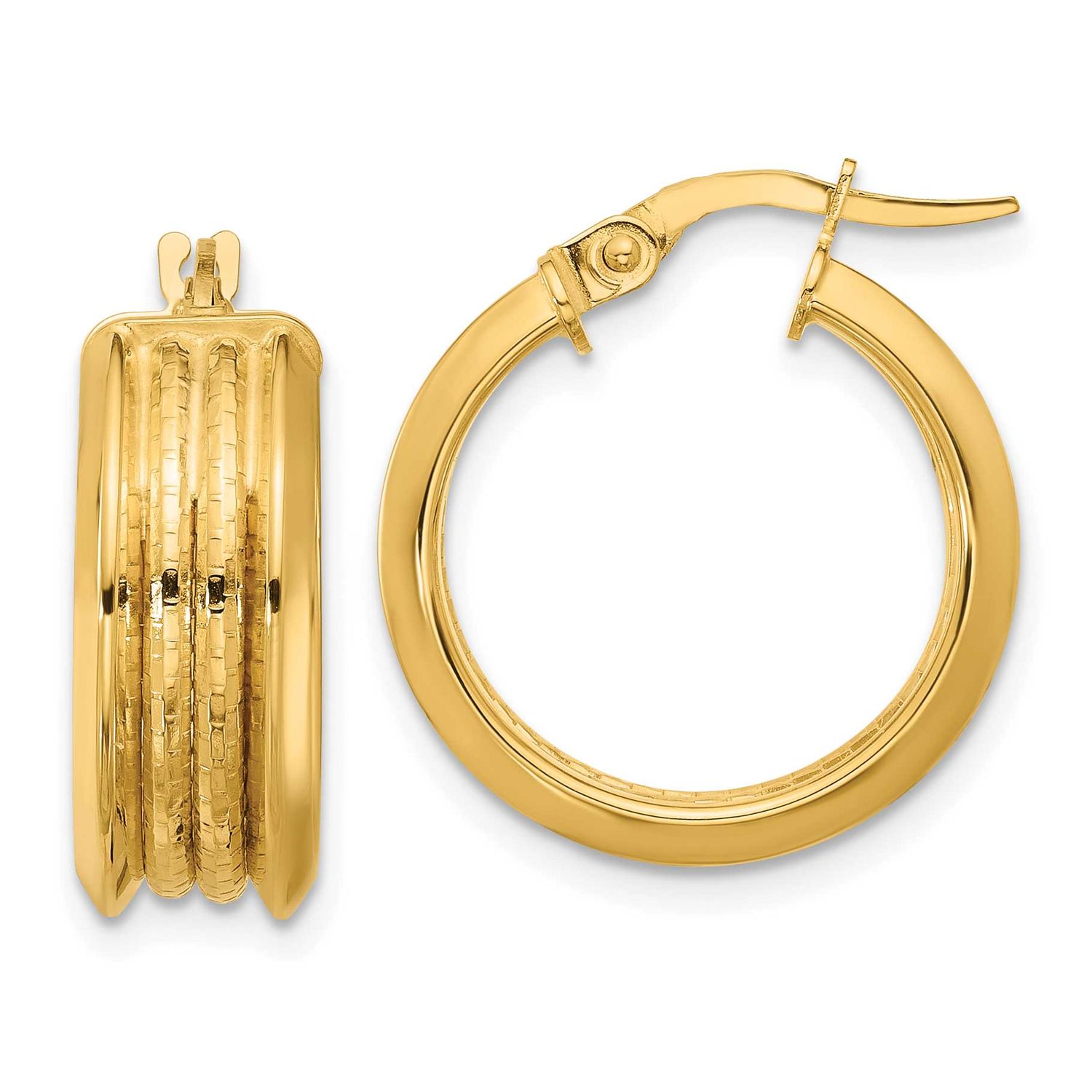 Hoop Earrings 14k Gold Polished and Textured LE2744 196904338155