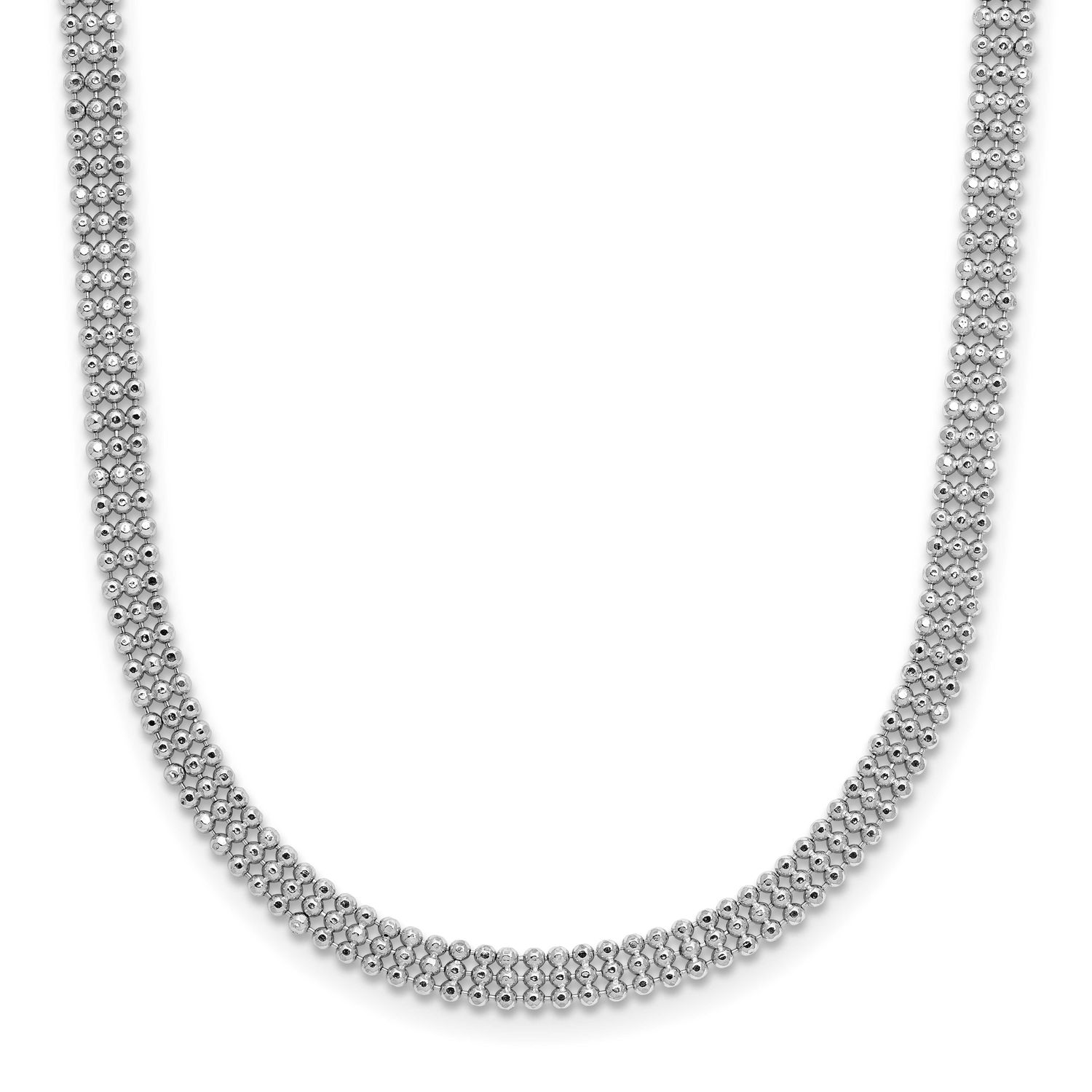 Polish 3-Strand Beaded with 2 Inch Extender Necklace Sterling Silver Rhodium-plated QLF1366-16.25 1…