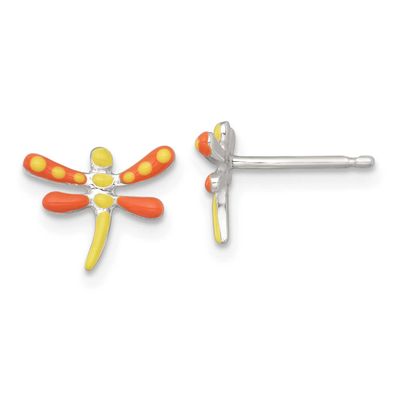 Enameled Dragonfly Children&#39;s Post Earrings Sterling Silver Polished QE18309
