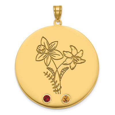 Circle with 2 Birth Flower and Birthstone Pendant 10k Gold 10XNA1521/2Y