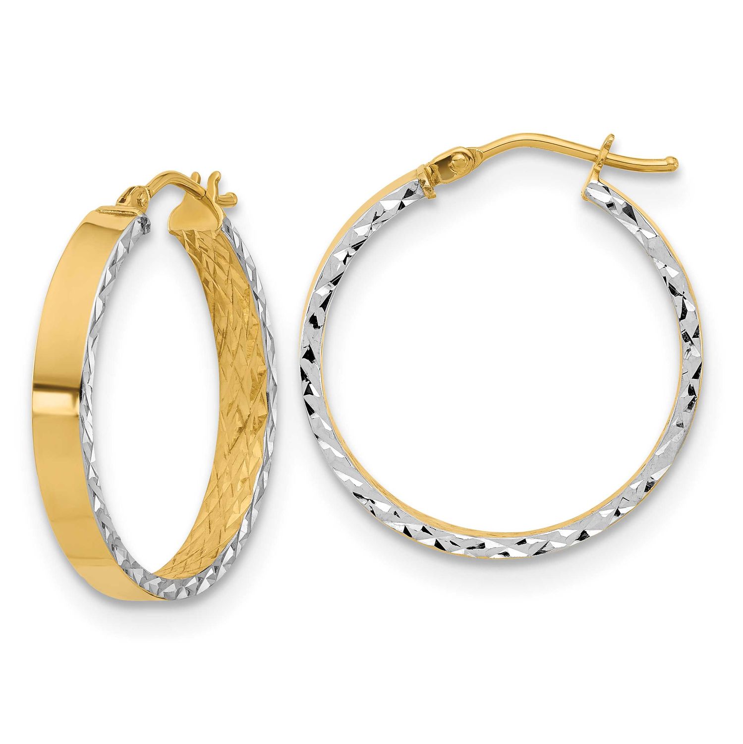 Polished and Diamond-Cut Hoop In/Out Hoop Earrings 14k Gold with Rhodium LE2556 196904312483