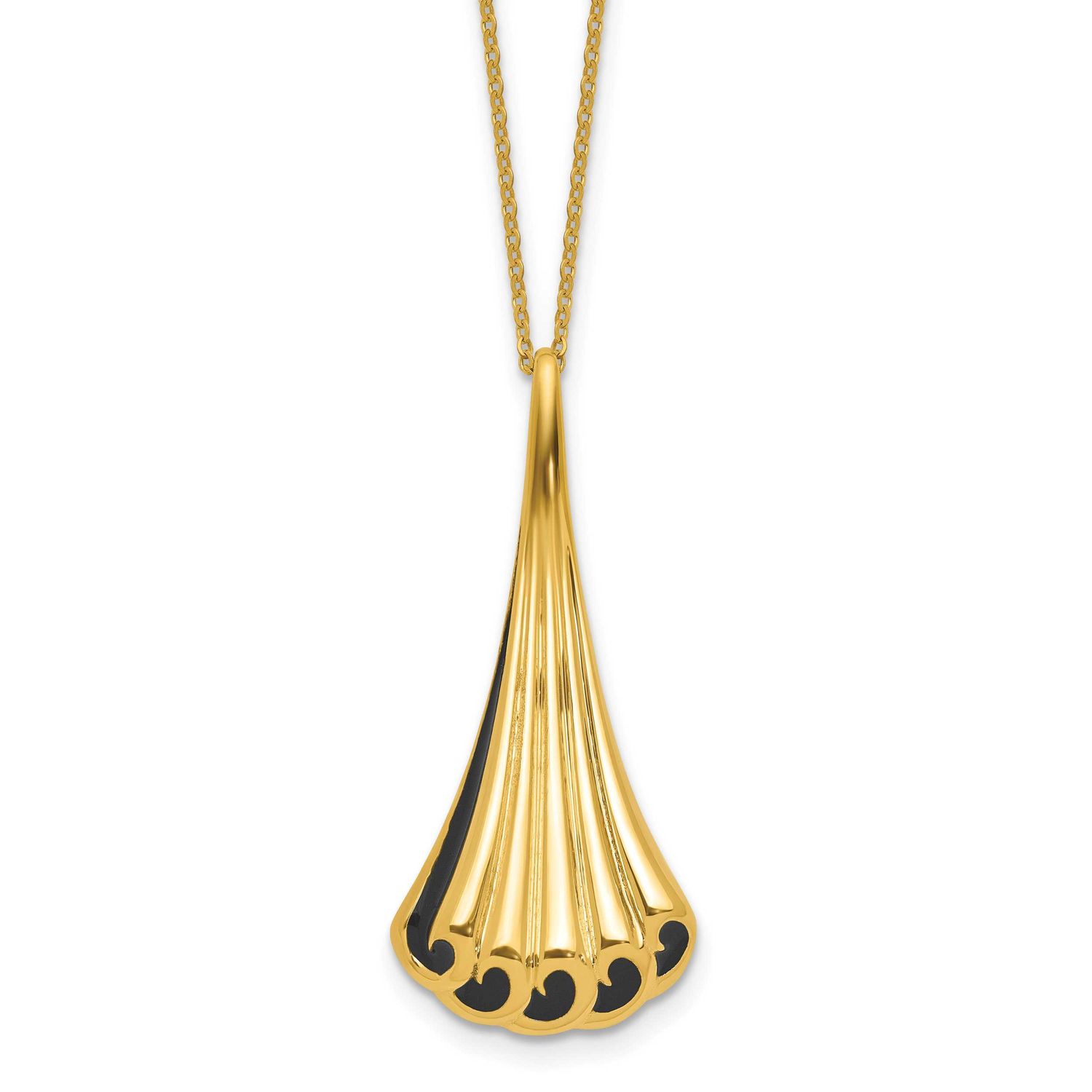 Black Enamel Polished Fancy 1.25 Inch Extender Necklace 14k Gold LF2092-16.5
