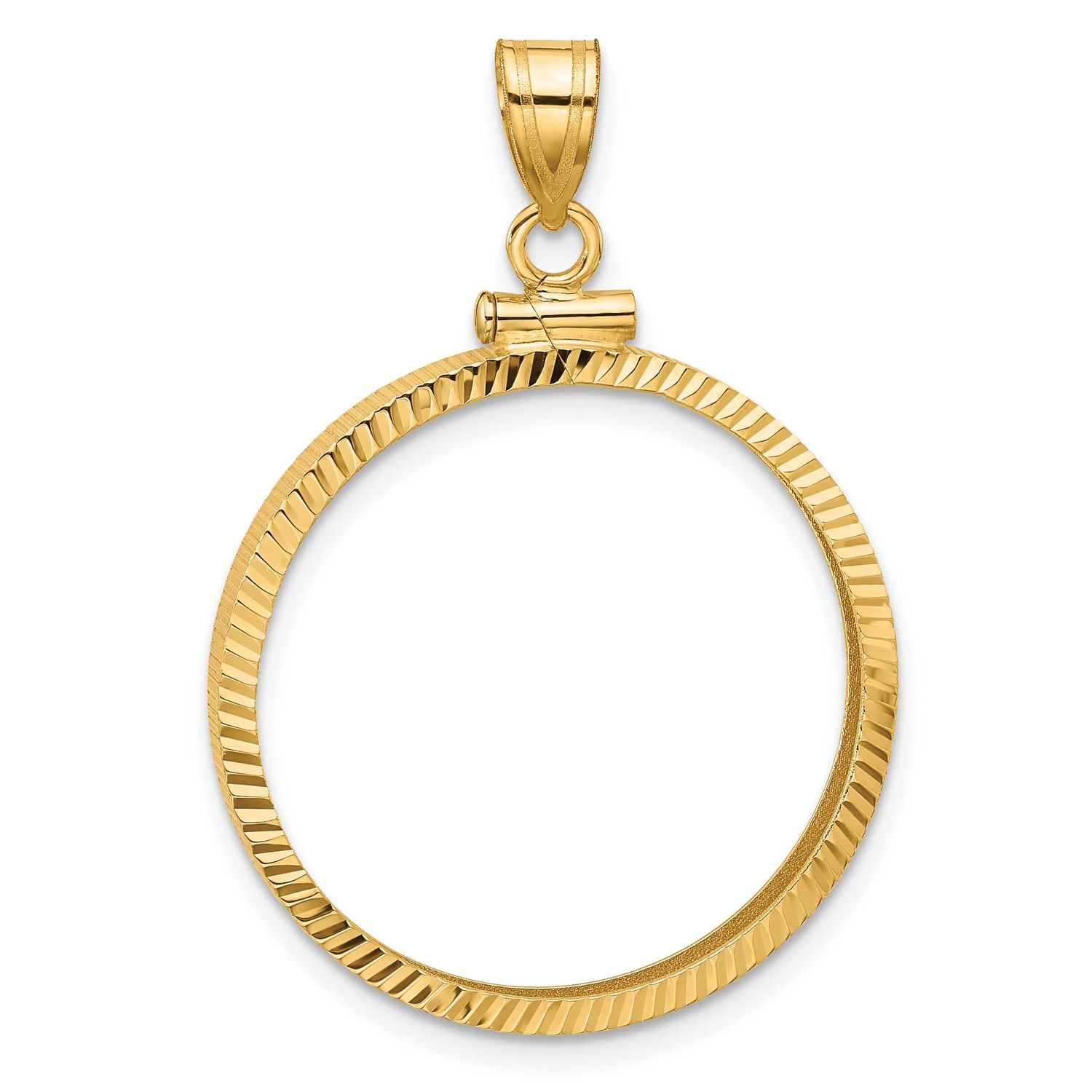 Diamond-Cut 25.0mm x 2.35mm Screw Top Coin Bezel Pendant 10k Gold Polished 10C1885D/25.0