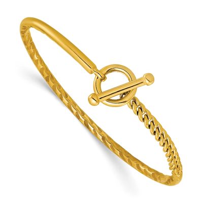 Hollow with Toggle Safety Clasp Bangle 14k Gold Polished LF2056 196904279175