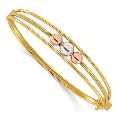 Tri-Color Polished Beads Hinged Bangle 10k Gold 10LF638 196904331712