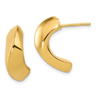 Hollow J-Hoop Post Earrings 14k Gold Polished LE2616 196904272930