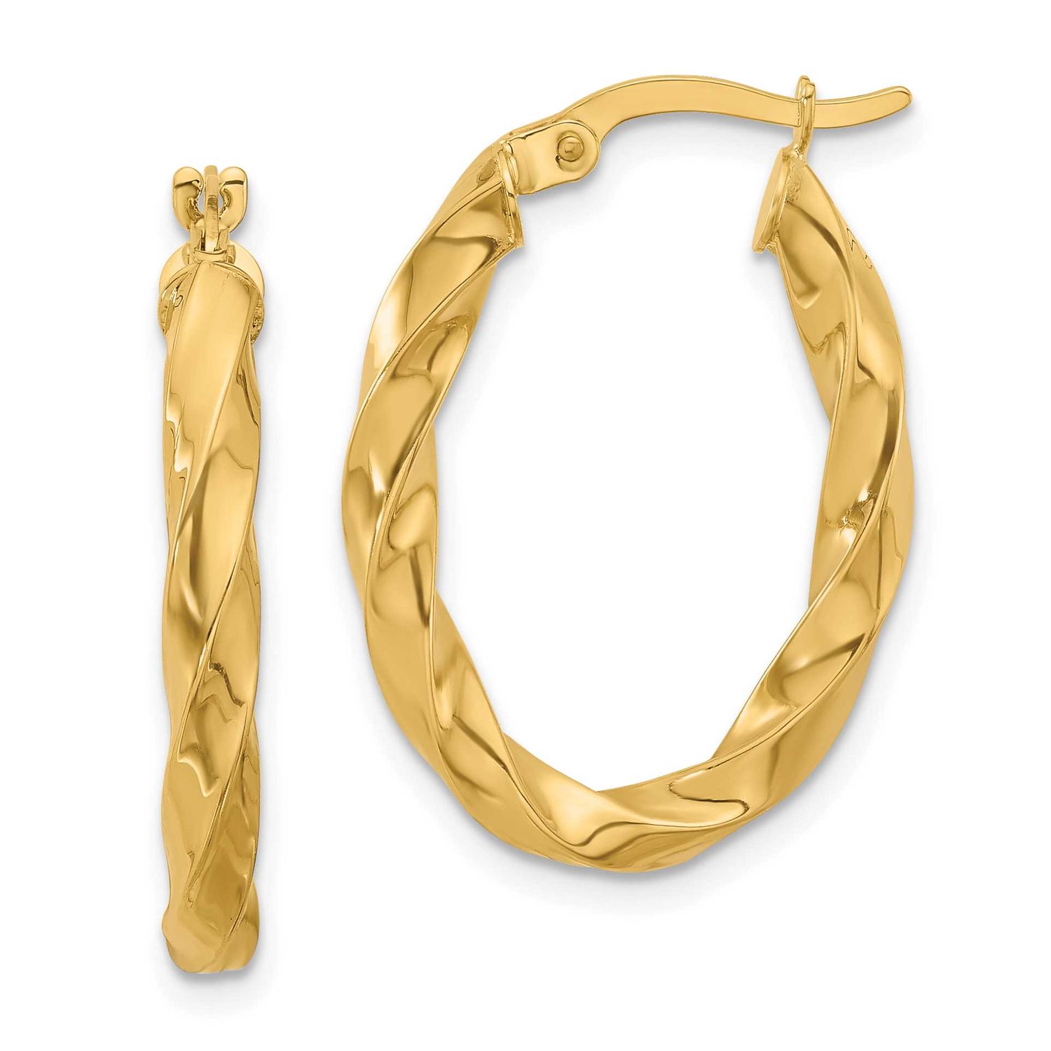 Twisted Oval Hoop Earrings 14k Gold Polished LE2577 196904312452