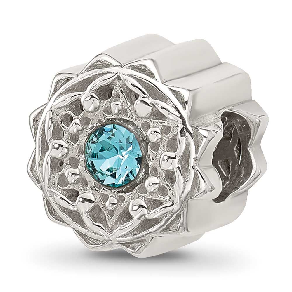 Brushed and Polished Blue Crystal Bead Sterling Silver QRS4540 196904279458