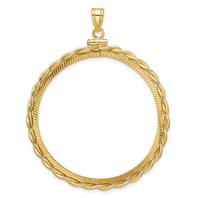 Twisted Wire and Diamond-Cut 39.5mm x 1.1mm Screw Top Coin Bezel Pendant 14k Gold Polished C2271D/3…