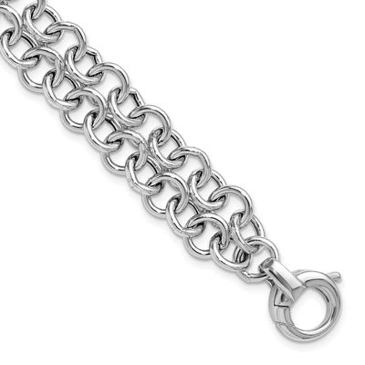 Polished 2-Strand Circle Link Bracelet Sterling Silver Rhodium-plated QLF1451-7.5 196904321706
