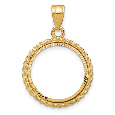Diamond-Cut with Casted Rope 16.5mm Prong Coin Bezel Pendant 10k Gold Polished 10C8185D/16.5