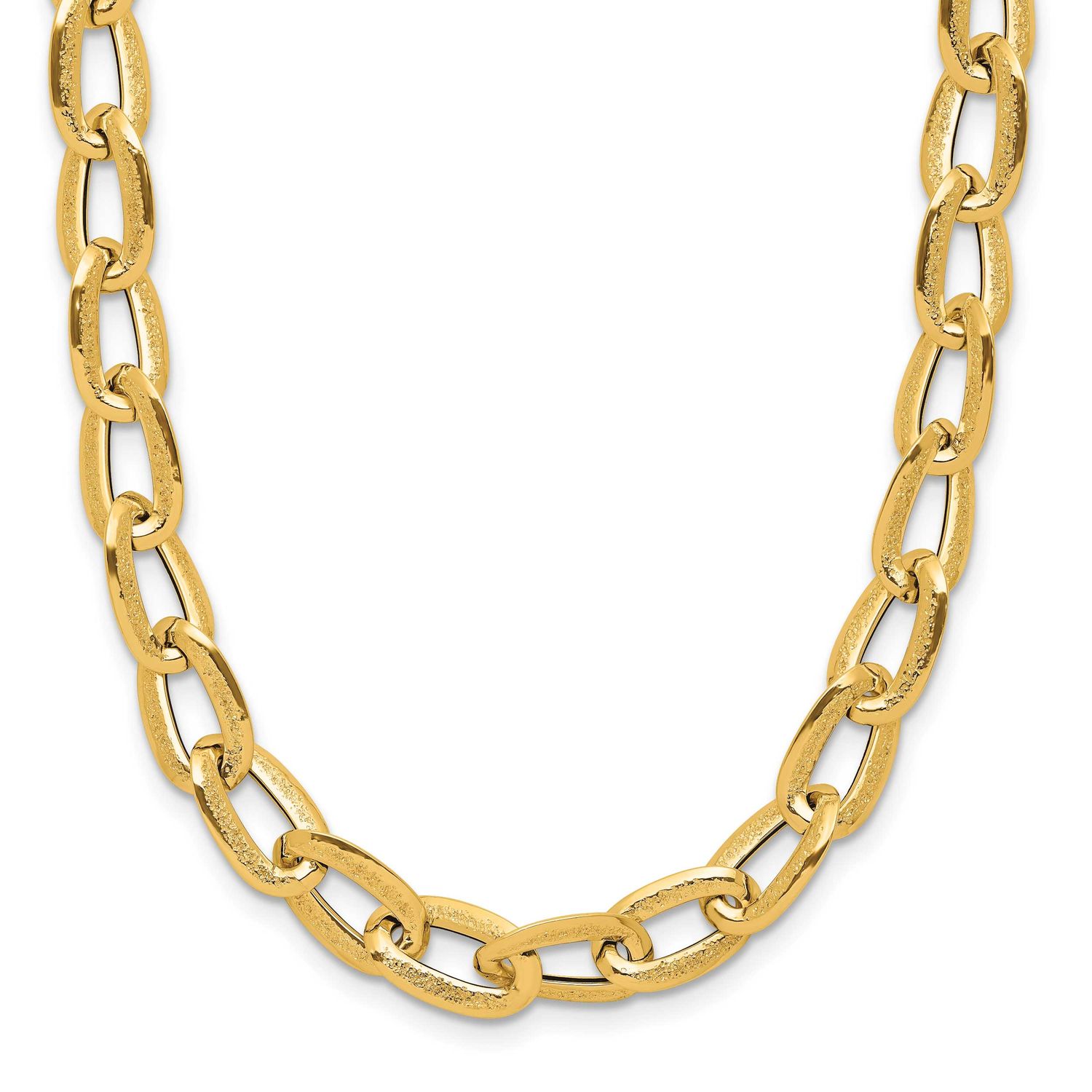 Fancy Link Necklace 14k Gold Polished and Satin LF1966-18 196904331491