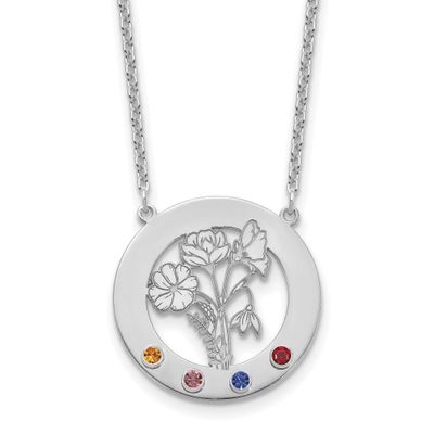Circle with 4 Birth Flower and Birthstone Necklace Sterling Silver Rhodium-plated XNA1487/4SS