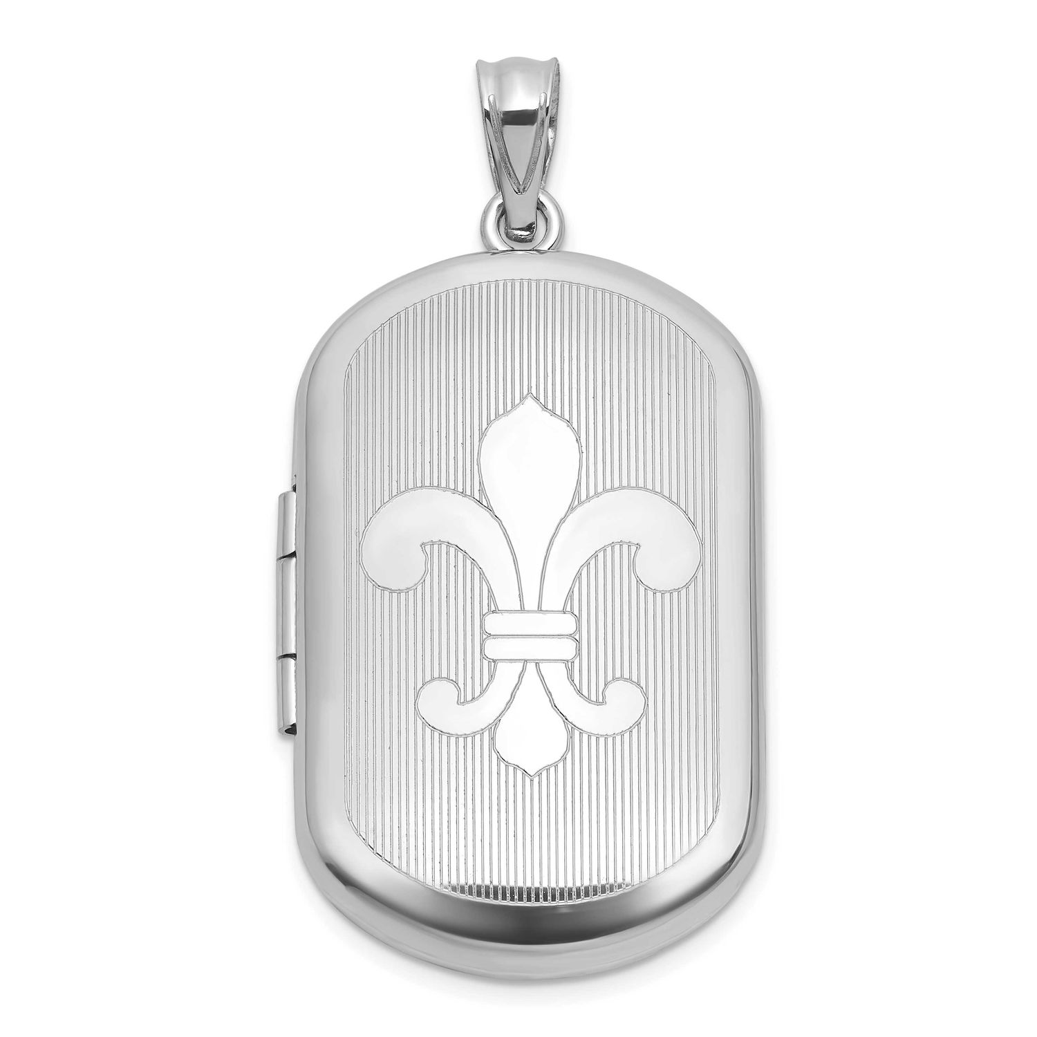 Brushed and Polished Fleur De Lis 20mm Rectangle Locket Sterling Silver Rhodium-plated QLS1254