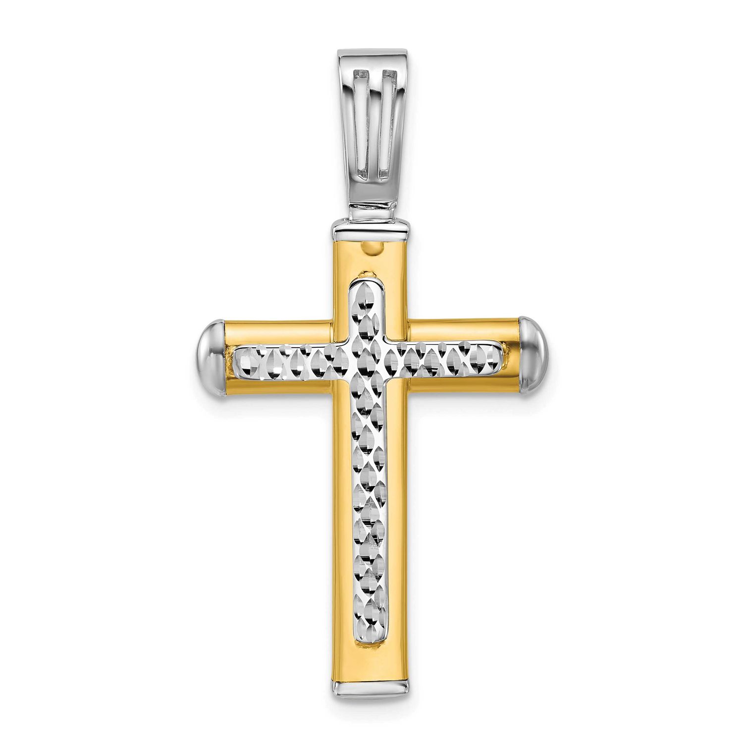 Diamond-Cut Cross Pendant 14k Two-tone Gold Polished LF2161