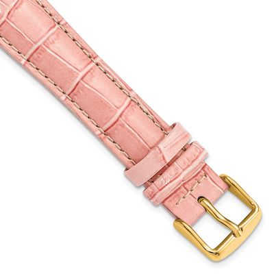 Debeer 18mm Long Pink Crocodile Grain Chronograph Leather with Gold-Tone Buckle 8.5 Inch Watch Band…