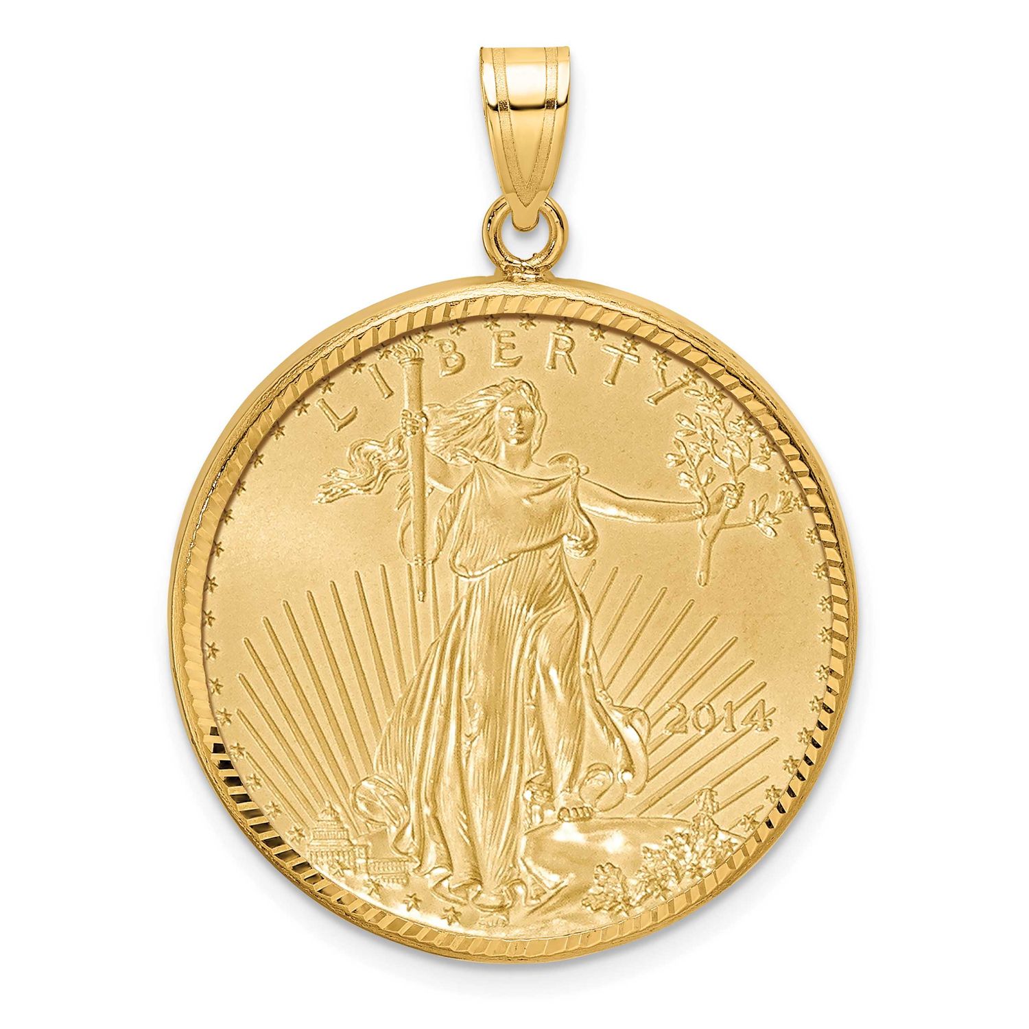 Diamond-Cut Prong Mounted 1/2Oz American Eagle Coin Bezel Pendant 14k Gold C3997/27.0C