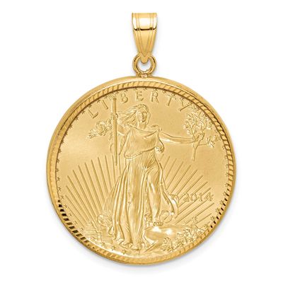 Diamond-Cut Prong Mounted 1/2Oz American Eagle Coin Bezel Pendant 14k Gold C3997/27.0C