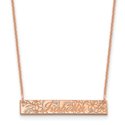 Name and Birth Flower Bar Necklace 14k Rose Gold XNA1476R