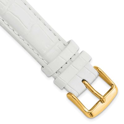 Debeer 20mm White Crocodile Grain Chronograph Leather with Gold-Tone Buckle 7.5 Inch Watch Band BAY…