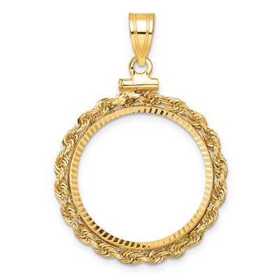 Rope and Diamond-Cut 21.6mm x 1.7mm Screw Top Coin Bezel Pendant 10k Gold Polished 10C1215D/21.6