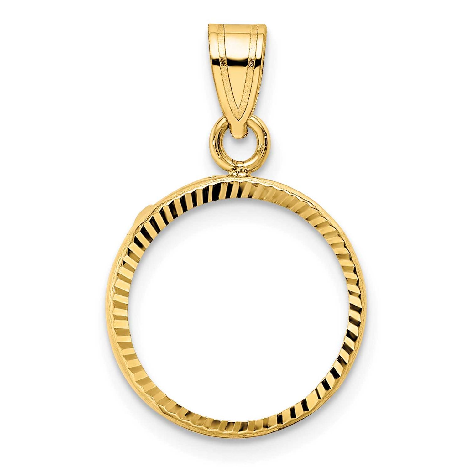 Diamond-Cut 14.0mm Prong Coin Bezel Pendant 10k Gold Polished 10C1801D/14.0
