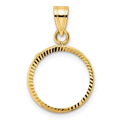Diamond-Cut 14.0mm Prong Coin Bezel Pendant 10k Gold Polished 10C1801D/14.0
