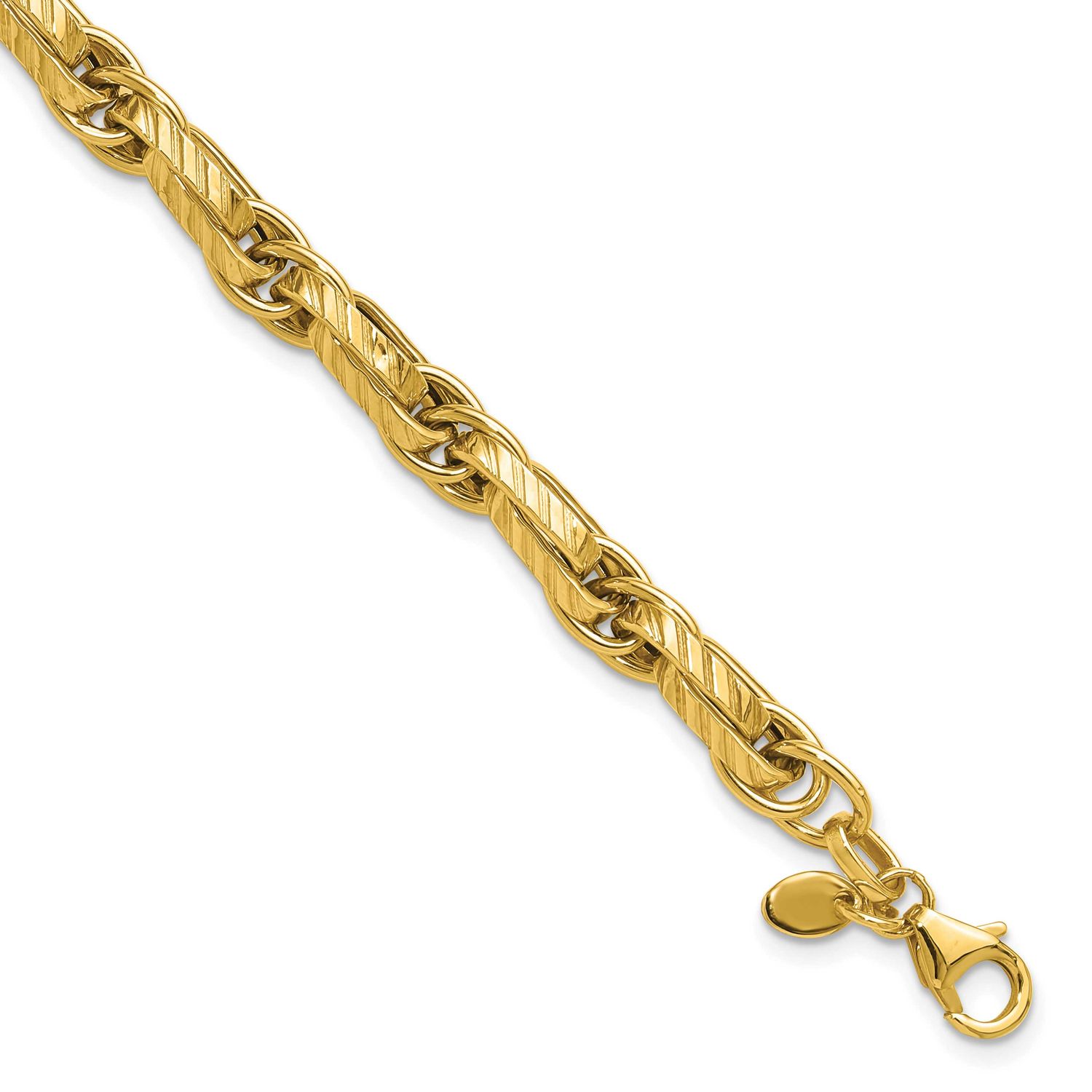 Grooved Fancy Link Bracelet 14k Gold Polished LF2053-7.75 196904315354