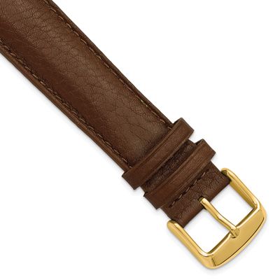 Debeer 12mm Brown Natural Grain Leather Stitched with Gold-Tone Buckle 7 Inch Watch Band BAY572-12
