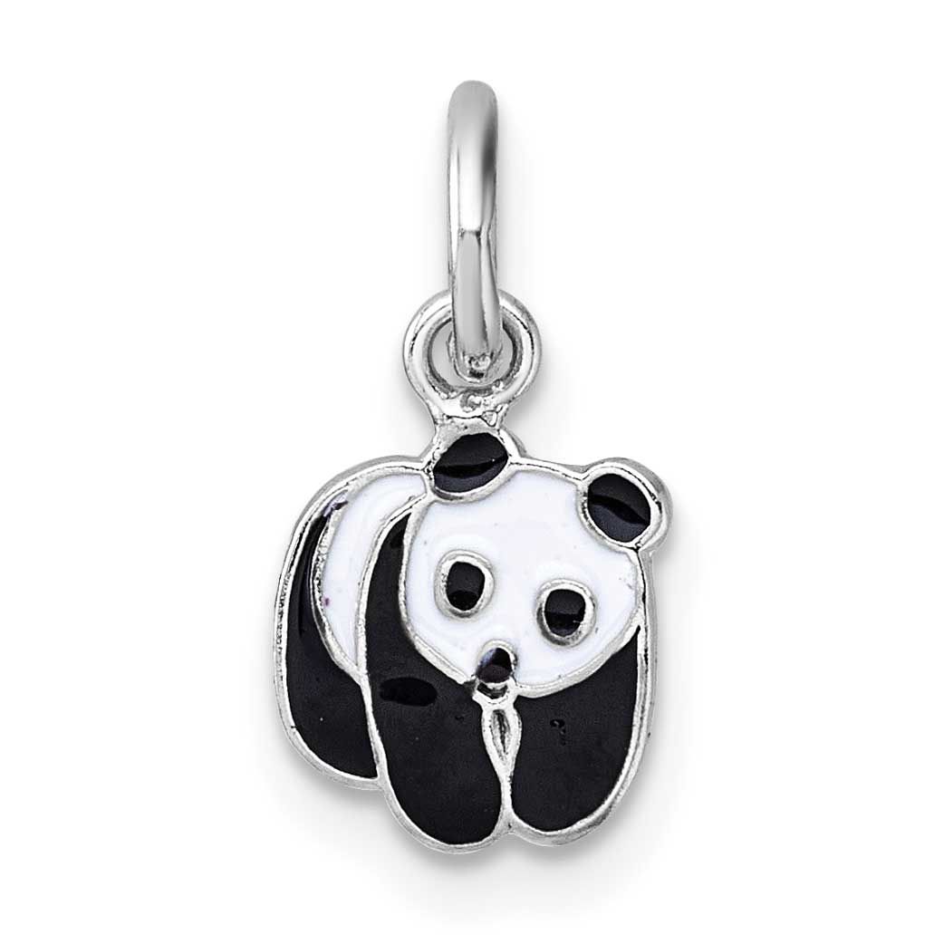 Madi K Enamel Black and White Panda Children&#39;s Pendant Sterling Silver Rhodium-plated QP5977