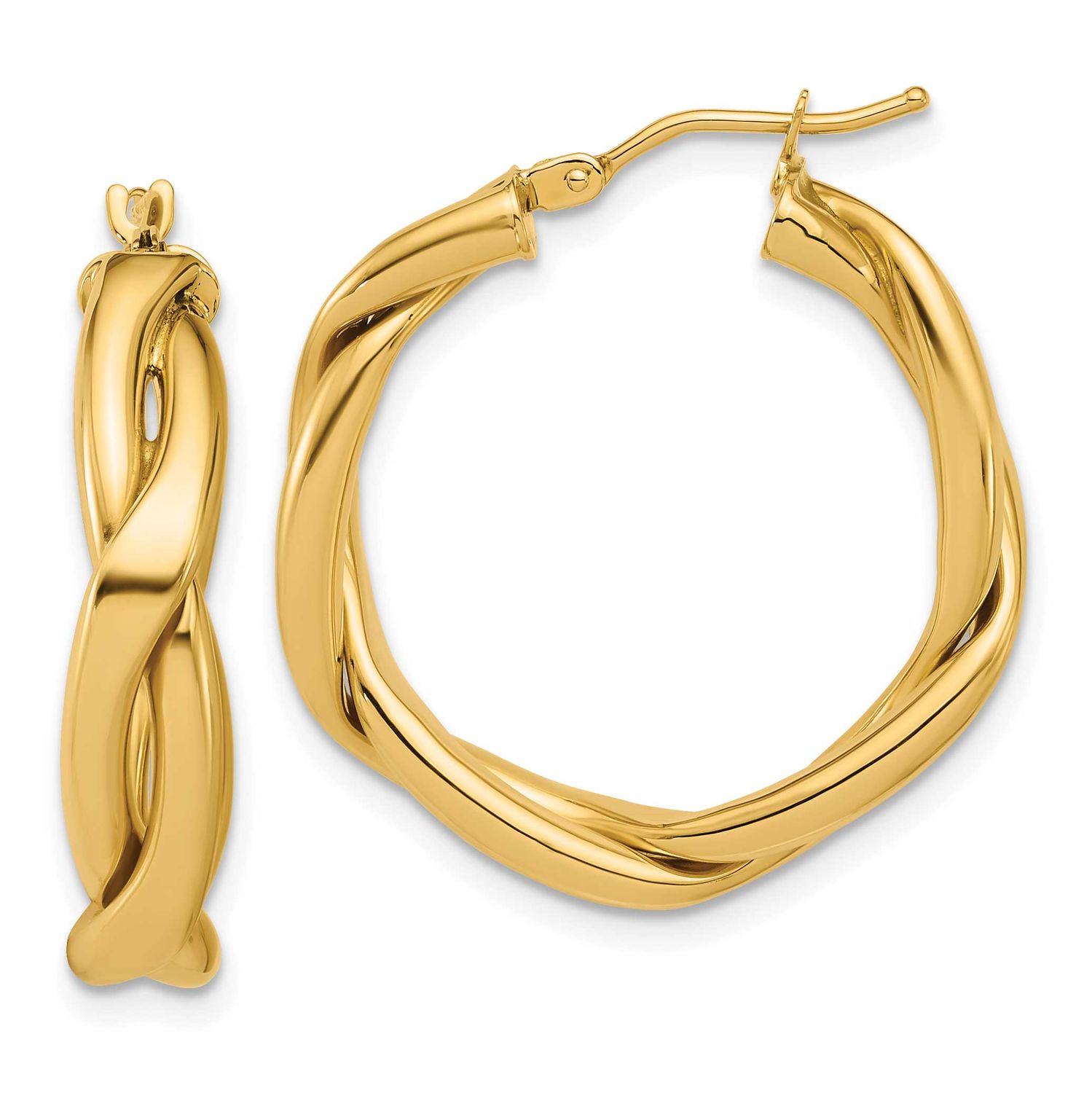Fancy Twist Round Hoop Earrings 14k Gold Polished LE2872 196904316443