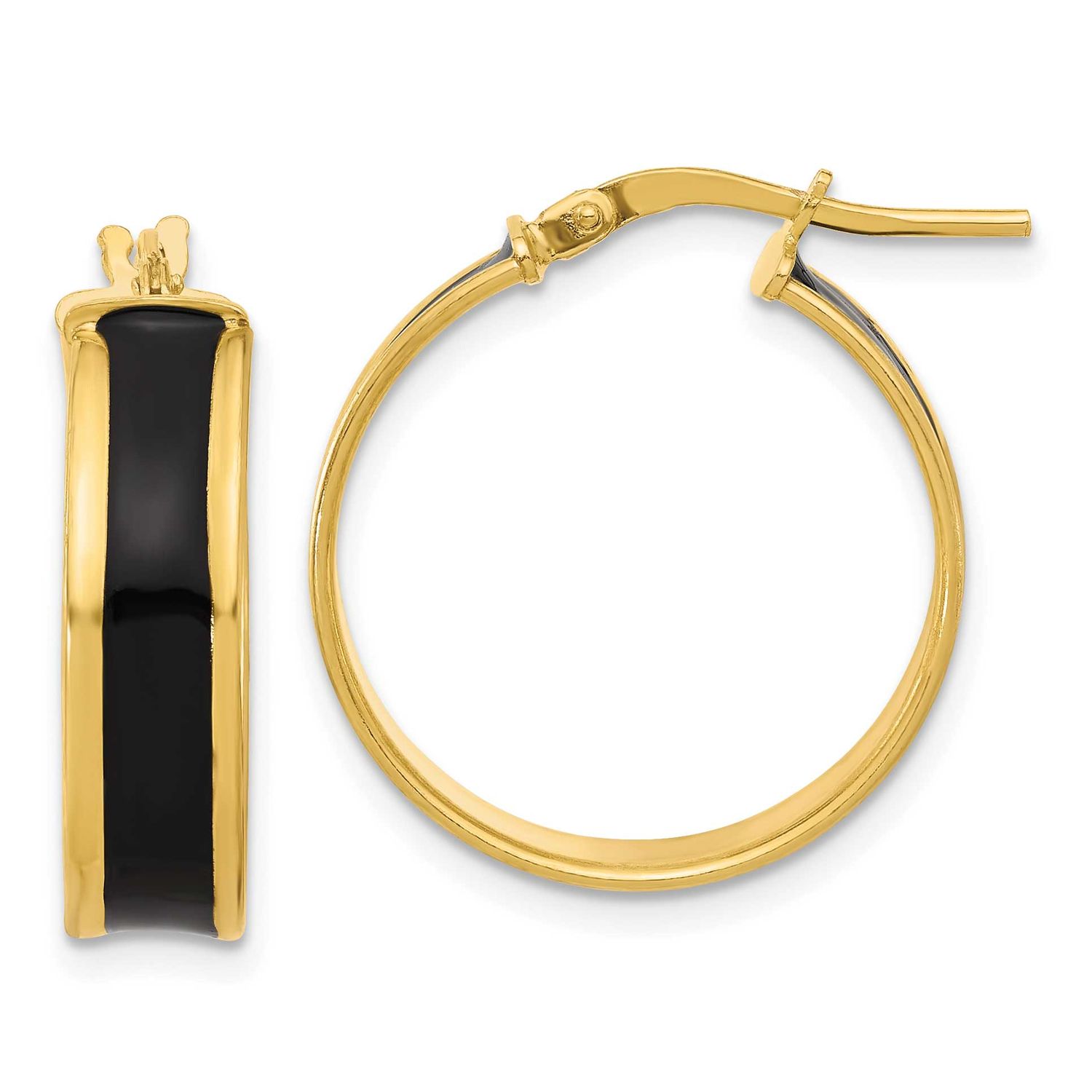 Gold-Tone Black Enamel Round Hoop Earrings Sterling Silver QLE1458 196904348369