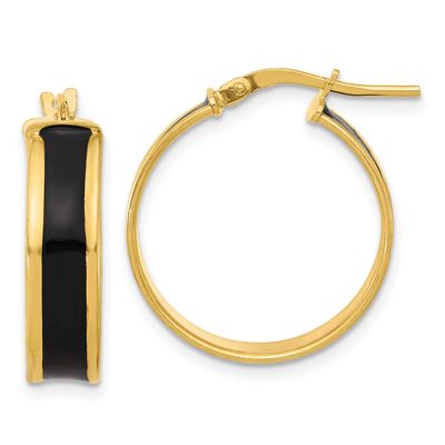 Gold-Tone Black Enamel Round Hoop Earrings Sterling Silver QLE1458 196904348369