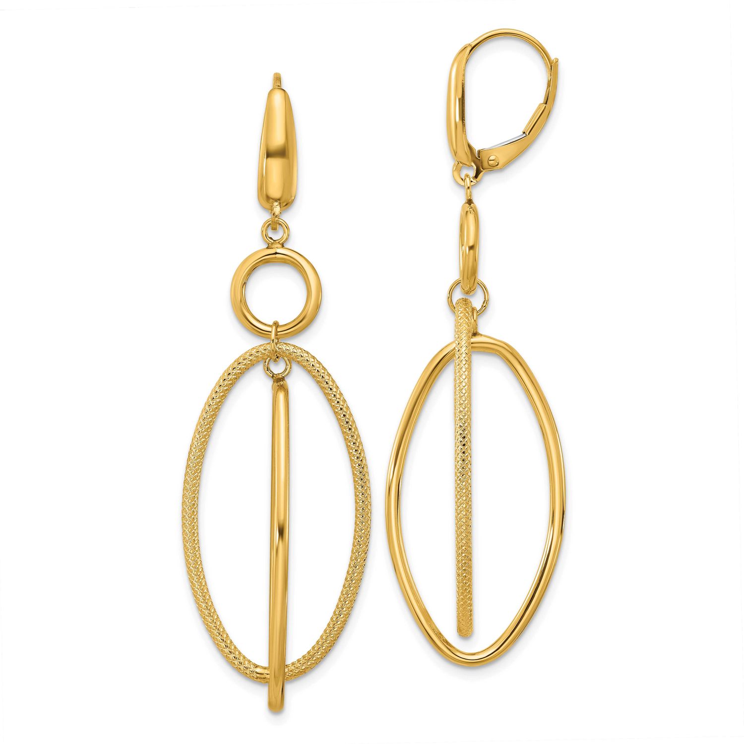 Textured Oval Dangle Leverback Earrings 10k Gold Polished 10LE624 196904342121