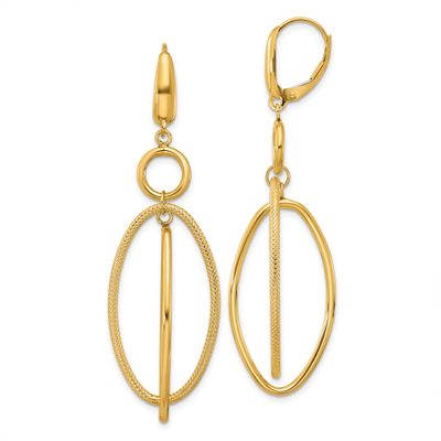 Textured Oval Dangle Leverback Earrings 10k Gold Polished 10LE624 196904342121