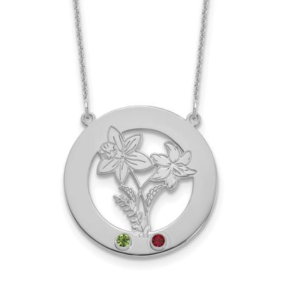 Circle with 2 Birth Flower and Birthstone Necklace 10k White Gold 10XNA1487/2W