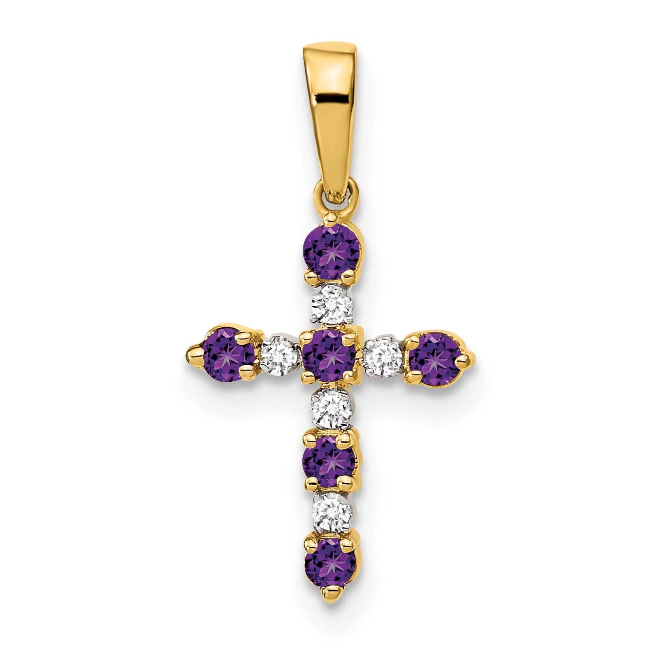 Amethyst and Diamond Cross Pendant 14k Gold XP3387AM/A 886774130767