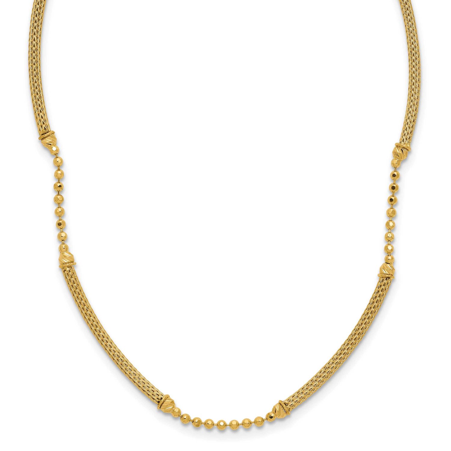 Textured and Diamond-Cut Beaded with Bars Necklace 14k Gold Polished LF2070-17
