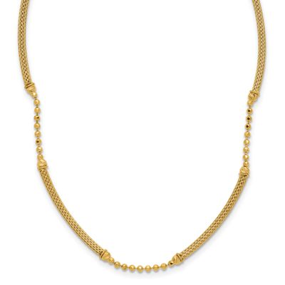 Textured and Diamond-Cut Beaded with Bars Necklace 14k Gold Polished LF2070-17