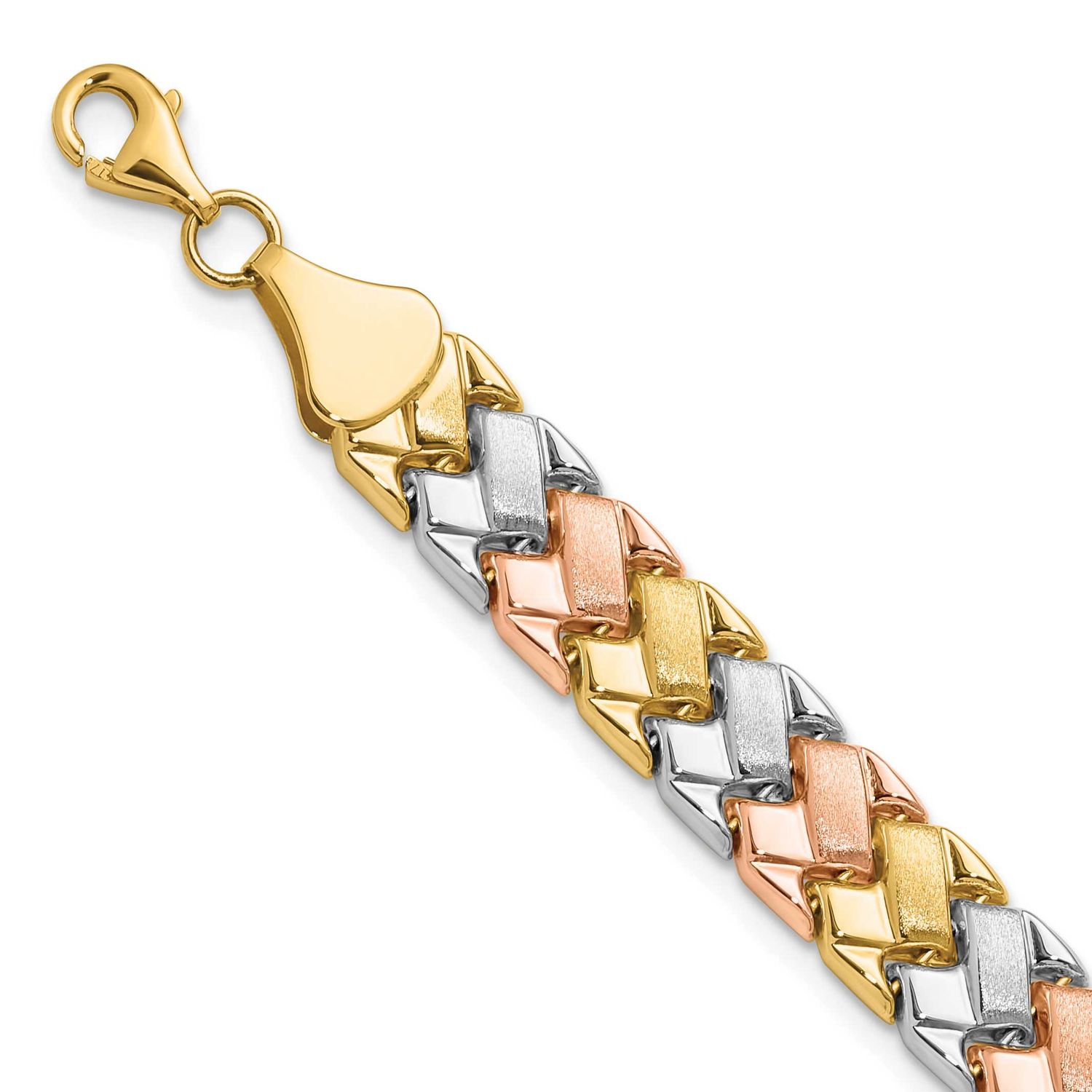 Wht Rhodium Polished/Satin Fancy Link Bracelet 10K Two-tone Gold 10LF646-7.5 196904330944
