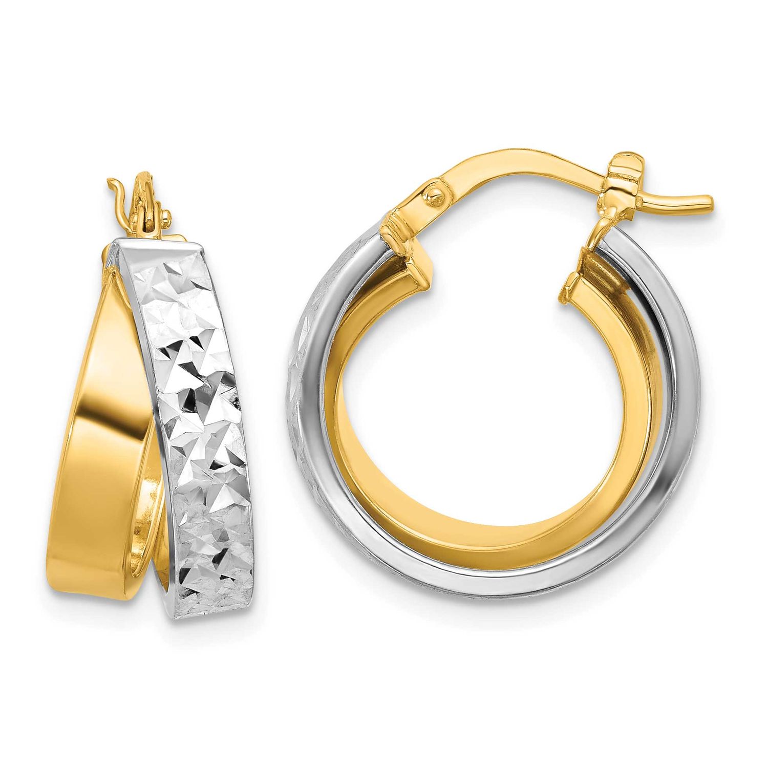 White Rhodium Polished and Diamond-Cut Hoop Earrings 10k Gold 10LE606 196904337028