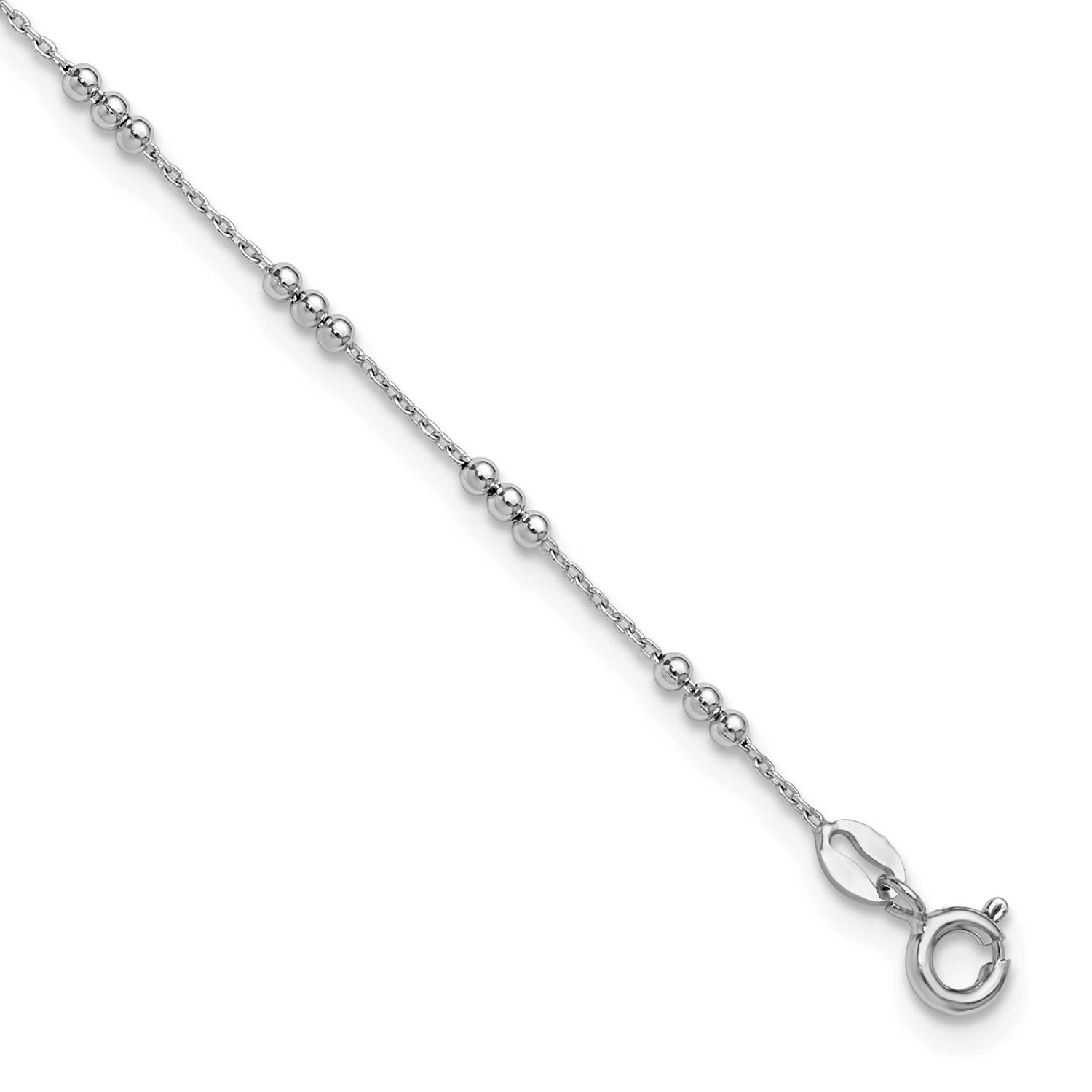 Polished Bead Station 9 Inch Plus 1 Inch Extender Anklet Sterling Silver Rhodium-plated QLF1440-9 1…
