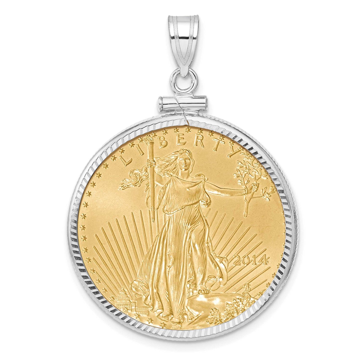 Diamond-Cut Screw Top Mounted 1/2Oz American Eagle Coin Bezel Pendant 14k White Gold C2677W/27.0C