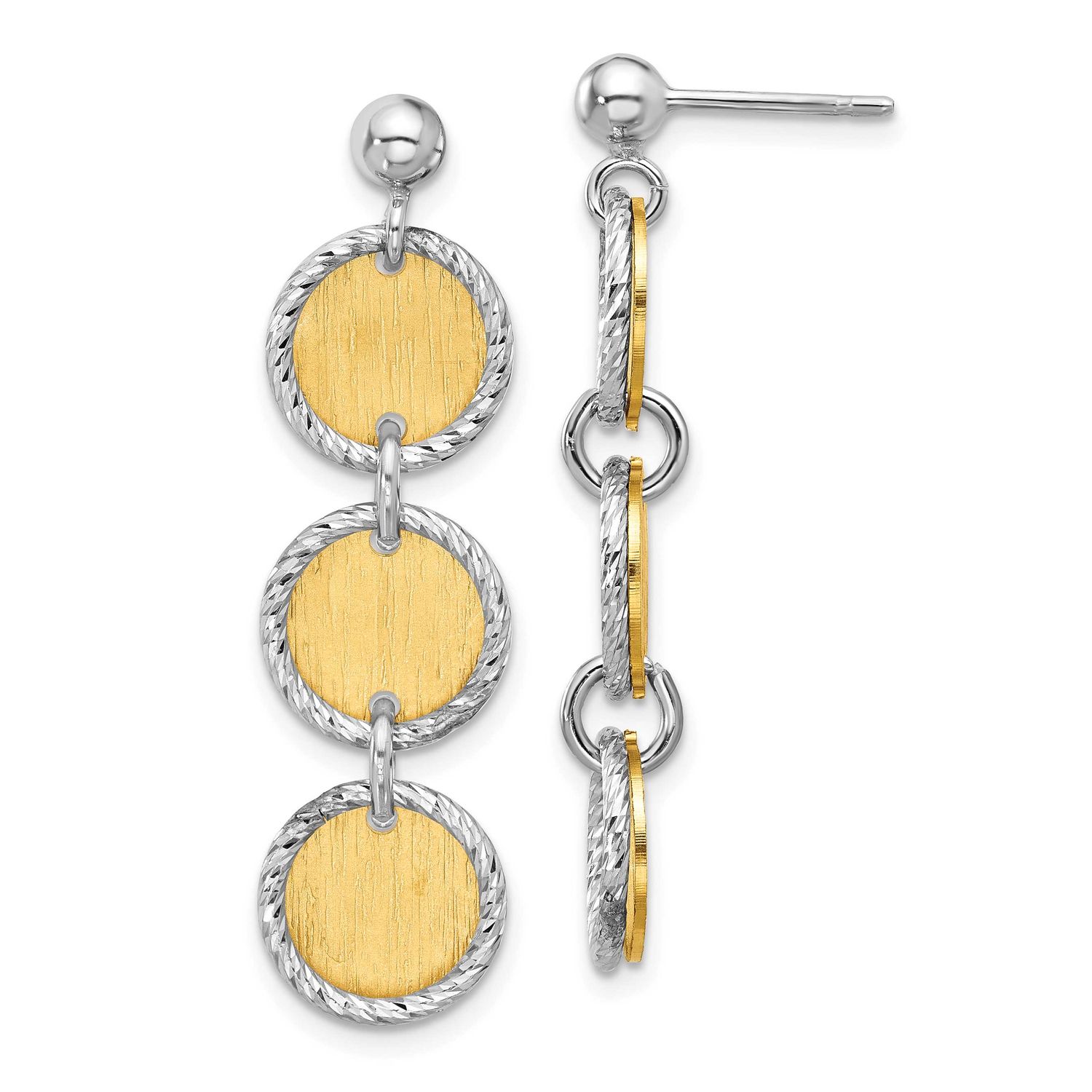 Gold-Plated Polished/Brushed Circles Dangle Earrings Sterling Silver Rhodium-plated QLE1482 1969043…