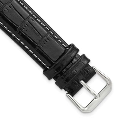 Debeer 19mm Black Crocodile Grain Leather with White Stitching and Silver-Tone Buckle 7.5 Inch Watc…