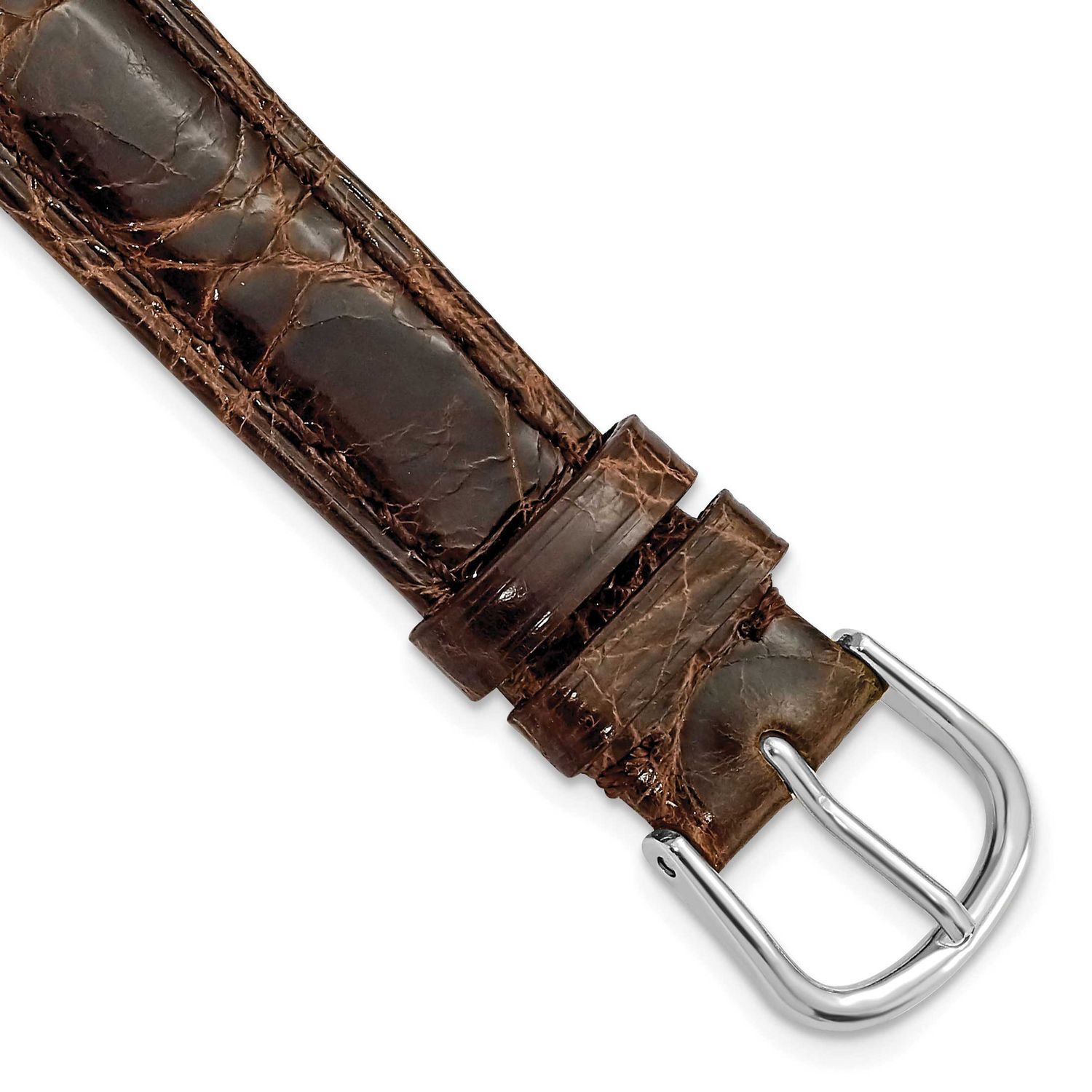 Debeer 10mm Long Brown Genuine Caiman Leather with Silver-Tone Buckle 7.75 Inch Watch Band BAW128L-…