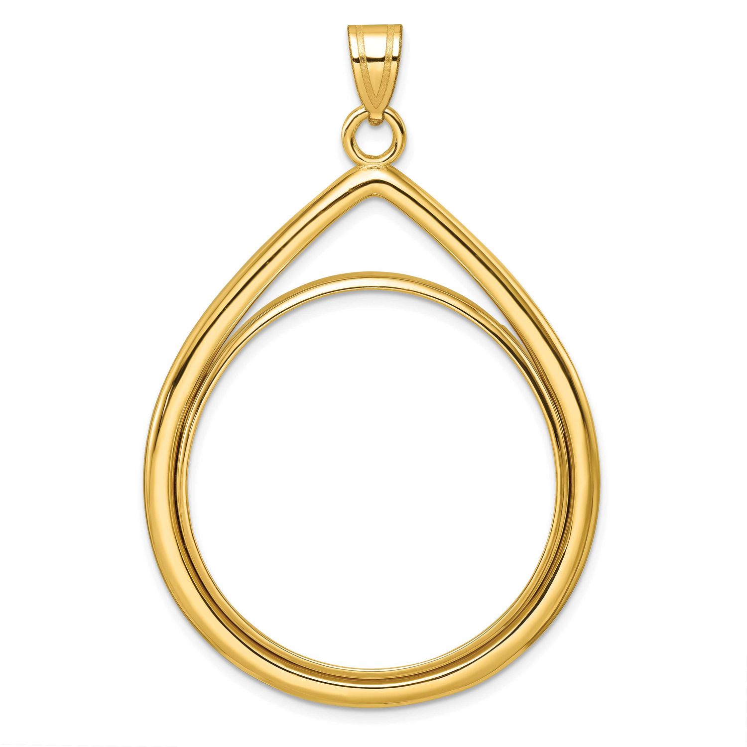 Lightweight Teardrop 32.7mm Prong Coin Bezel Pendant 10k Gold Polished 10C8191/32.7